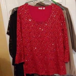 Cato Woman Red Sparkle Blouse